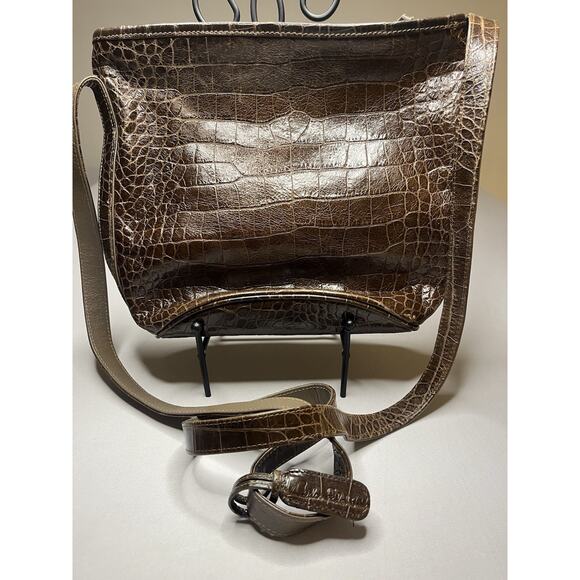 Carlos Falchi Handbags - Carlos Falchi Vintage Croc Embossed Leather Purse Brown